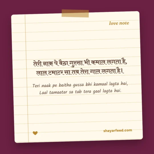 Pyar Shayari photo: Teri naak pe baitha gussa bhi kamaal lagta hai