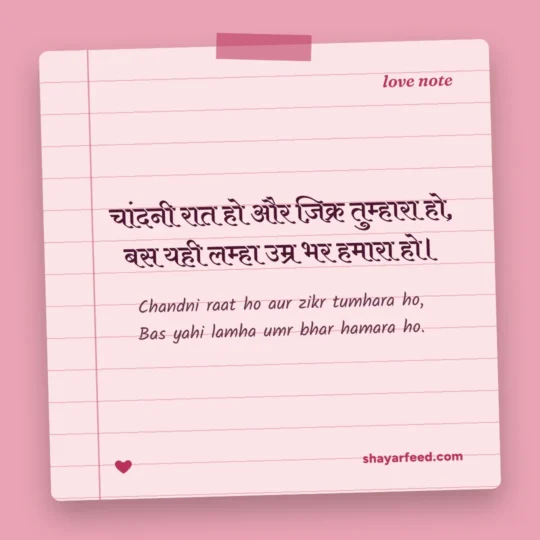 Romantic Shayari photo: Chandni raat ho aur zikr tumhara ho