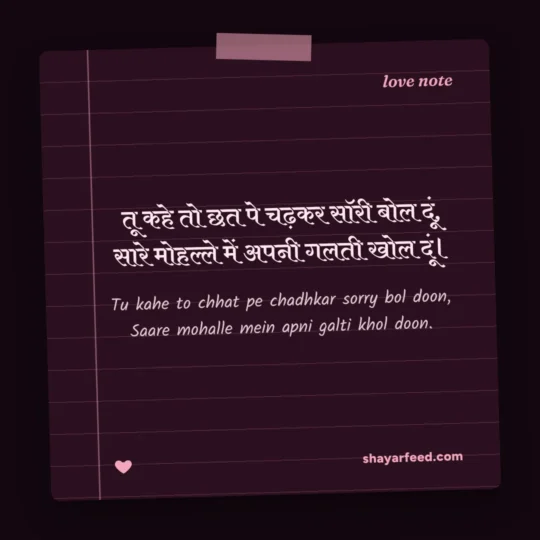 Sorry Shayari photo: Tu kahe to chhat pe chadhkar sorry bol doon